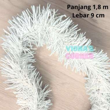 Slinger Natal Tebal 2 Meter - Hiasan Pohon Natal Hijau Salju Panjang 9cm Putih Merah Silver Biru Ema