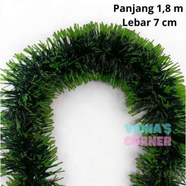 Slinger Natal Tebal 2 Meter - Hiasan Pohon Natal Hijau Salju Panjang 9cm Putih Merah Silver Biru Ema