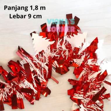 Slinger Natal Tebal 2 Meter - Hiasan Pohon Natal Hijau Salju Panjang 9cm Putih Merah Silver Biru Ema
