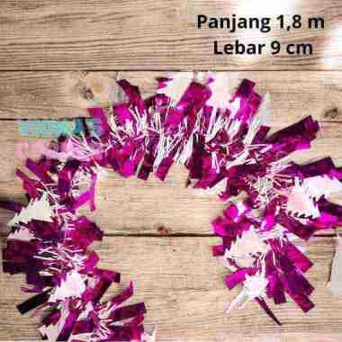 Slinger Natal Tebal 2 Meter - Hiasan Pohon Natal Hijau Salju Panjang 9cm Putih Merah Silver Biru Ema