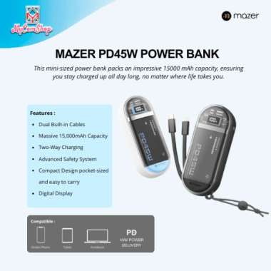 MAZER POWERCHARGE 15000mAh PD45W MINI SIZED POWERBANK Putih