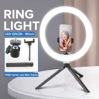 Lampu Halo Ring Light LED 120LED 10Inch with Holder and Mini Tripod - Cocok untuk live / makeup dan 