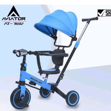 Stroller Sepeda Anak Roda Tiga Aviator AT 7692 ( 7 in 1 ) Tricycle AT7692 Musik Lampu Kanopi Stir Bi