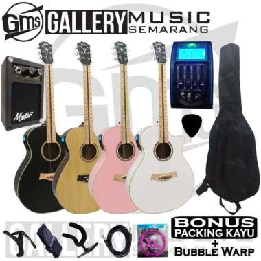 Gitar Akustik Elektrik Taylor Fingerboard Maple Preamp Tuner LC Prener AKUSTIK MURAH Hitam