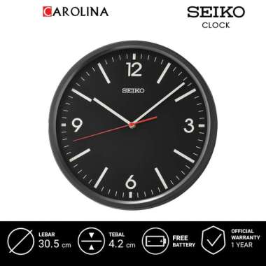 Jam Dinding SEIKO Analog QHA009K Quite Sweep Mat Black Case Black Dial