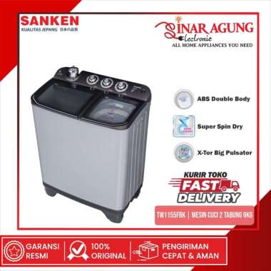 SANKEN TW-1155FBK / TW1155FBK MESIN CUCI 2 TABUNG TWIN TUB 9 KG RESMI