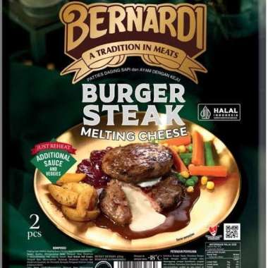 bernardi burger steak melting cheese patties sapi dan ayam dengan keju isi 2pcs