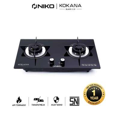 NIKO Kompor Gas Kokana Black / Kitaro Black Bahan Kaca - Kompor Gas Meja dan Tanam KOKANA BLACK 2.0