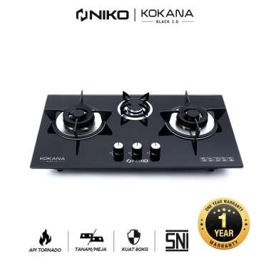 NIKO Kompor Gas Kokana Black / Kitaro Black Bahan Kaca - Kompor Gas Meja dan Tanam KOKANA BLACK 3.0