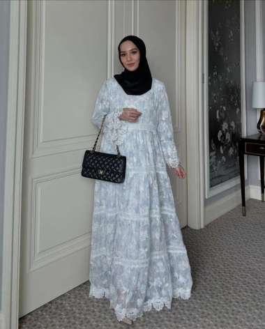 GONEGANI OFFICIAL - Dress Motif Bunga Bahan Ceruti Jangmi Dress Aster B