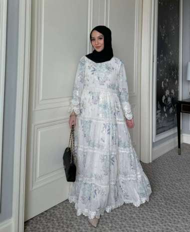 GONEGANI OFFICIAL - Dress Motif Bunga Bahan Ceruti Jangmi Dress Orchid B