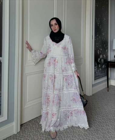 GONEGANI OFFICIAL - Dress Motif Bunga Bahan Ceruti Jangmi Dress Orchid C