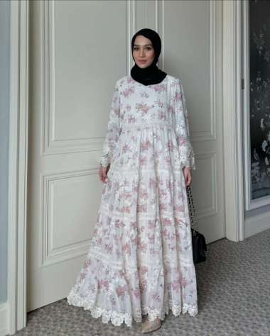 GONEGANI OFFICIAL - Dress Motif Bunga Bahan Ceruti Jangmi Dress Peony B