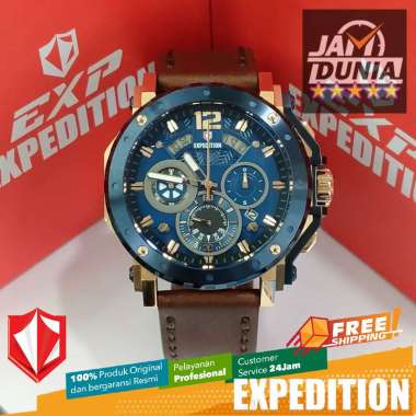 JAM TANGAN PRIA EXPEDITION ORIGINAL BROWN STRAP KOMBINASI ROSE GOLD DIAL BLUE EXF 6402 EXF6402 EXF 6