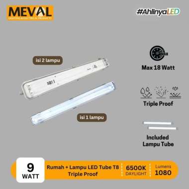 MEVAL Rumah Lampu plafon + Lampu LED Tube T8 - Tahan Air, Debu dan Karat 18W isi 1