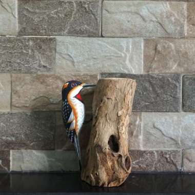 Hiasan Pajangan Meja Burung Pelatuk Patung Burung Kayu Home Decor Burung Hitam