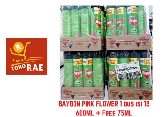 Baygon Spray PINK FLOWER 600 + FREE 75 ML 1 DUS isi 12
