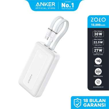 Anker Zolo Power Bank 10.000mAh 30W Max Fast Portable Charger with Built-in USB-C and MFi Certified 