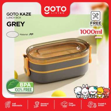 Goto Kaze Lunch Box Mini Tempat Bekal Makan Set 2 Tingkat Aesthetic GREY