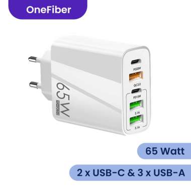 Power Adapter (Kepala Batok Charger) 65W Quick Charge PD 5 Port Onefiber Putih