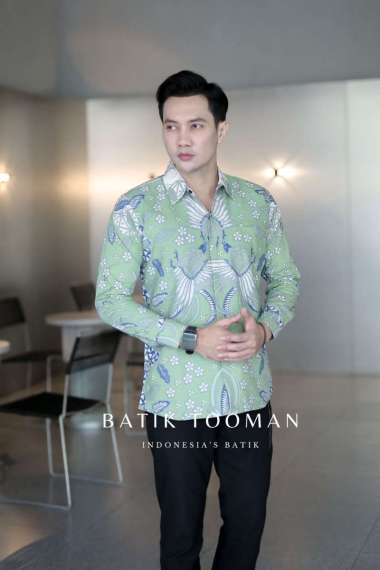 KASWARI Mint Sage Green Slim Fit Baju Pria Kemeja Batik Warna Pastel Hijau Lengan Panjang Bahan Katu