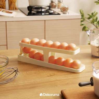 Dekoruma MIHARA Tempat Telur Tingkat Minimalis / Rak Telur Aesthetic 2 Susun Beige