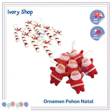 Ornamen Dekorasi Hiasan Gantungan Pohon Natal Santa Claus 1 plastik isi 6 bh Tongkat santa