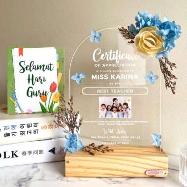 JADE Certificate - Frame bunga kering hampers gift kado wisuda cewek A4 + LED JADE - Ungu