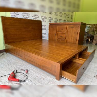 Dipan Laci Blok Polos Kayu Jati Ranjang Tempat Tidur Minimalis Jepara
