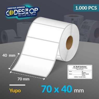 Codeshop Label Yupo 70 x 40 mm 1 Line Stiker Printer Barcode Core 1 Inch Isi 1000 Pcs Anti Sobek Tah