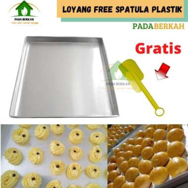 Loyang Kue Kering Kotak Alumunium Anti Lengket Gratis Spatula Plastik