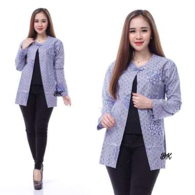 OUTER BOLERO BLEZER WANITA BATIK Biru Modern BAJU KERJA Kantor Simple A