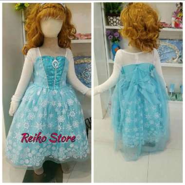 DRESS BAJU KOSTUM GAUN PRINCESS FROZEN ELSA (09) - ROK MOTIF - Size 6