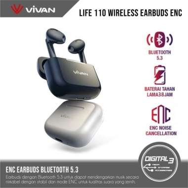 Vivan Life 110 TWS Wireless Earbuds Earphones Bluetooth ENC IPX5 Bass Putih