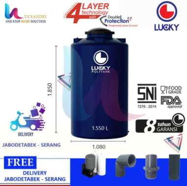 Tangki Air Lucky Standard LS 1550 Tandon Toren Air, 1550 L NEW Biru