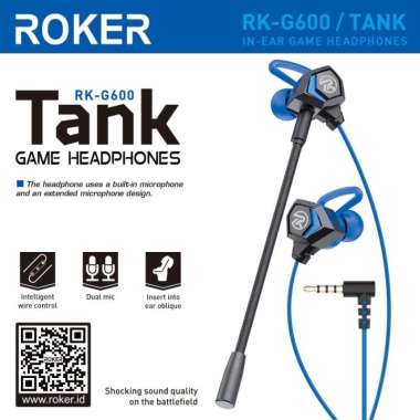 HEADSET - EARPHONE GAMING ROKER TANK RK-G600 - HANDSFREE GAMERS  JACK 3.5 MM