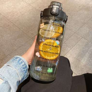BOTOL MINUM 2L 2 LITER TRANSPARANT BENING JUMBO / BOTOL MINUM LUCU -LORENA Hitam