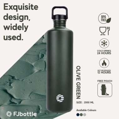 FJBOTTLE - BOTOL MINUM OLAHRAGA BOTOL STAINLESS STEEL 2LITER JUMBO -LORENA Dark Green