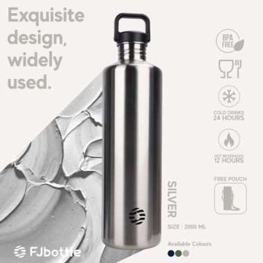 FJBOTTLE - BOTOL MINUM OLAHRAGA BOTOL STAINLESS STEEL 2LITER JUMBO -LORENA Silver