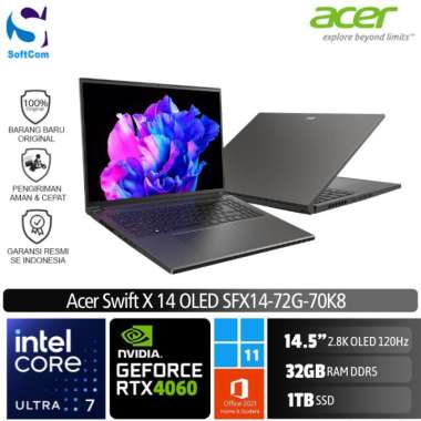 Acer Swift X 14 OLED SFX14 72G 70K8 Notebook [Ultra 7 155H/32GB/1TB SSD/RTX4060 8GB/14.5"/Win 11 Home + OHS 2021]