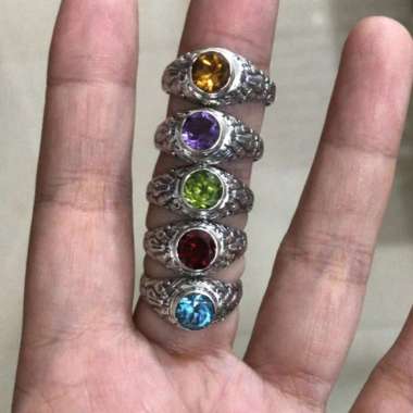 Cincin ring perak silver bali 925 ukir Tunjung Midi Batu Natural wanita pria custom elegant Garnet