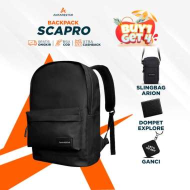 GRG (BUY 1 GET 4) - Tas Ransel Pria Wanita Backpack Scapro Waterproof + Dompet Lipat Explore + Tas S