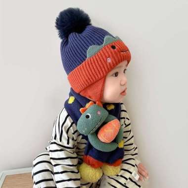 GST Beanie set kids topi syal winter anak kupluk HAPPY musim dingin balita hangat import cute lucu p