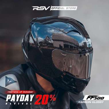 RSV HELMET FF500 CARBON GLOSSY PAKET GANTENG + SPOILER IRIDIUM SILVER MD