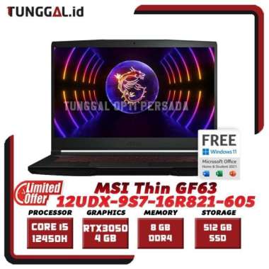 MSI Thin GF63 12UDX-605 i5-12450H RTX3050 6GB 15.6" 8GB 512GB W11