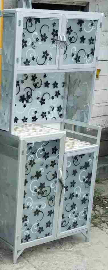 Tempahan Lemari Sayur / Rak Piring Kaca Aluminium 2 / 3 Pintu Motif 3 Pintu