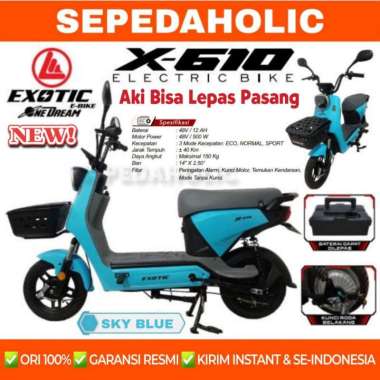 Sepeda Listrik EXOTIC X610 X-610 BY PACIFIC 500 Watt Electric Bike Sky Blue