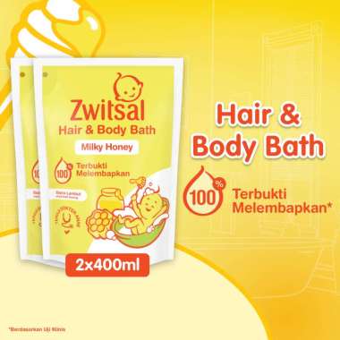Zwitsal Baby Bath Natural Milky Honey Pouch 400 mL [Twinpack]