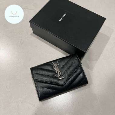 YSL monogram small envelope wallet 4cc+open compartement+back slot pocket Black SHW