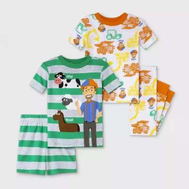 Blippi Cotton Pajama Set 4pc - Green Grey Orange Size 5T